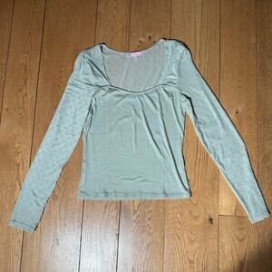 Crave Fame Square Neck Babydoll Top SZ XL Celery Green Mesh Floral Embossed